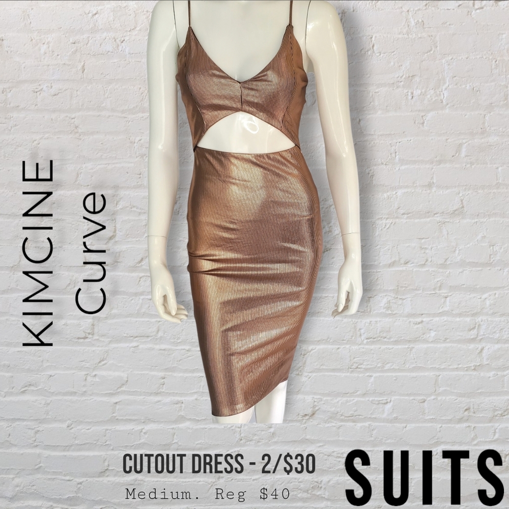 Kimcine Curve Metallic Bronze Cut-Out Midi Dress Women's Medium